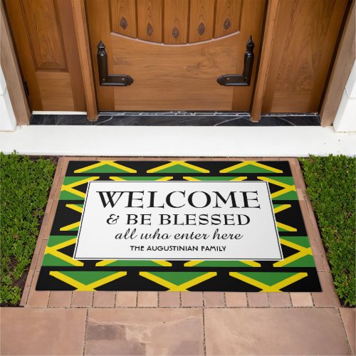 Personalized  WELCOME BE BLESSED  Jamaican Flag Doormat