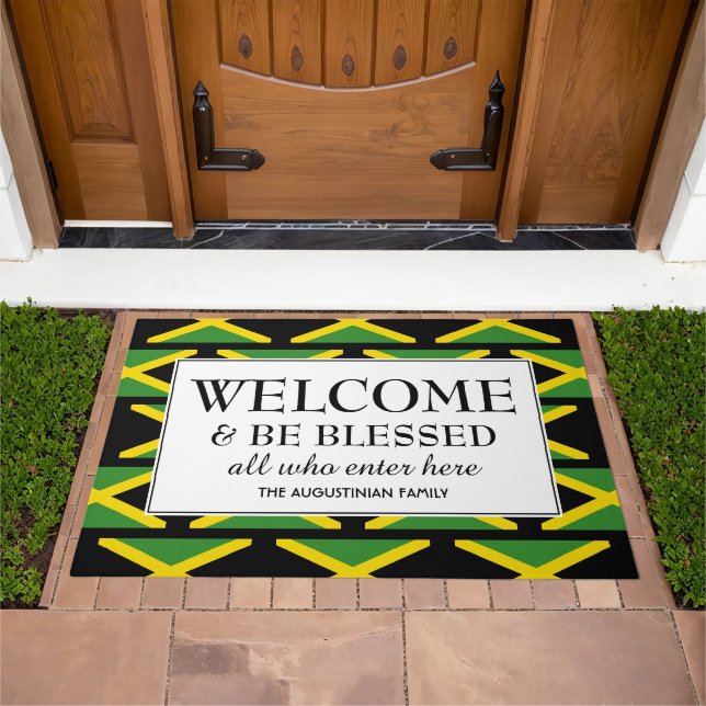 Personalized | WELCOME BE BLESSED | Jamaican Flag Doormat (Outdoor)