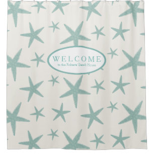 Personalized Welcome Beach House Shore Starfish Shower Curtain