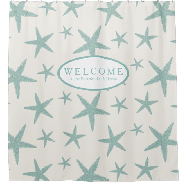 Personalized Welcome Beach House Shore Starfish Shower Curtain (Front)