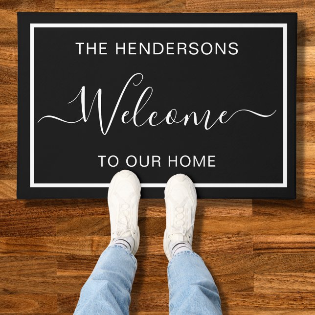 Personalized Welcome Black Doormat (Creator Uploaded)
