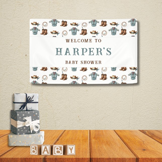 Personalized Welcome Cowboy Pattern Baby Shower Banner (Creator Uploaded)
