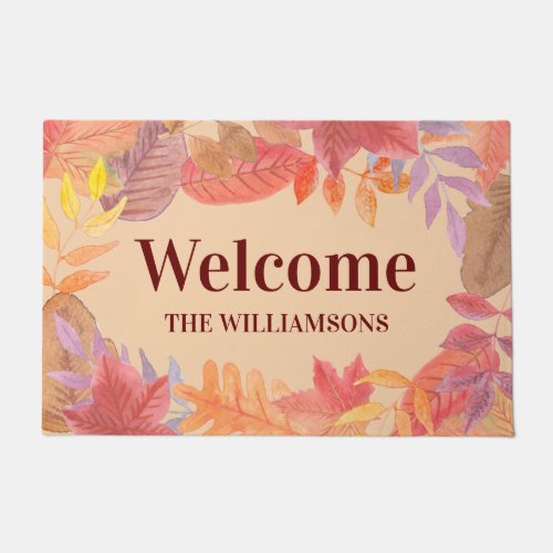 Personalized Welcome Fall Leaves  Doormat