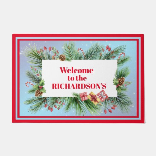Personalized Welcome Holiday Botanicals   Doormat
