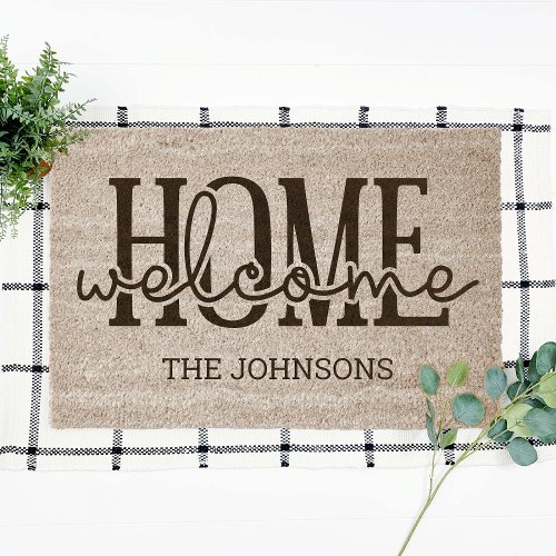 Personalized Welcome Home Script Simple Coir Fiber Doormat