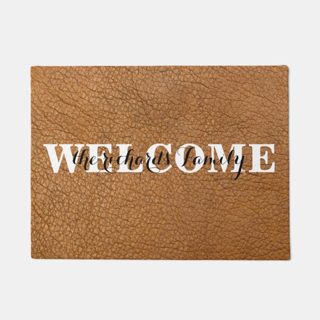 Personalized Welcome Modern Funny Family Monogram Doormat (Front)
