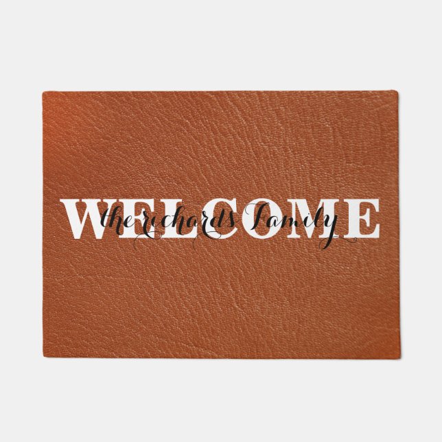 Personalized Welcome Modern Funny Family Monogram Doormat (Front)