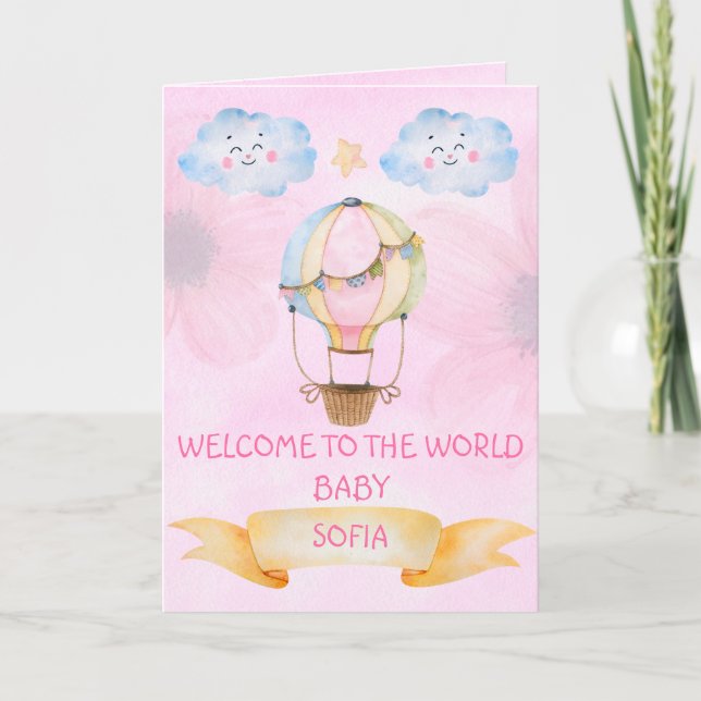 Personalized Welcome New Born, New Baby Girl Card (Front)