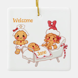 Personalized Welcome New Gingerbread Baby Ceramic Ornament