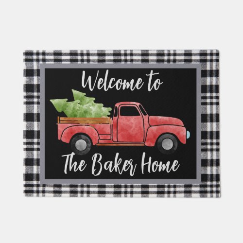 Personalized Welcome Plaid Christmas Doormat