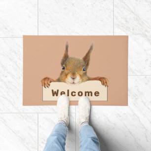 Personalized Welcome Squirrel Holding Sign Doormat