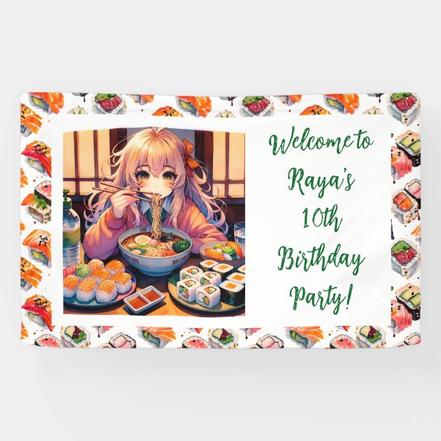 Personalized Welcome Sushi Themed Birthday Banner (Horizontal)