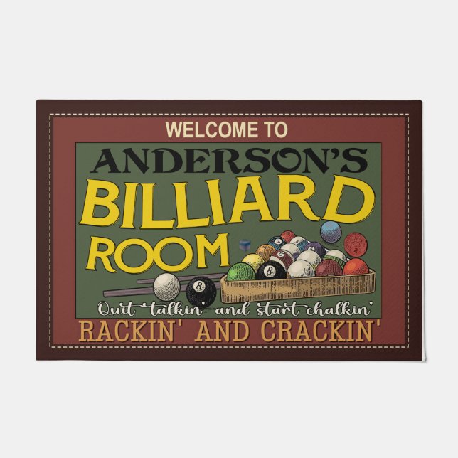 Personalized Welcome To Billiard Room Doormat  (Front)