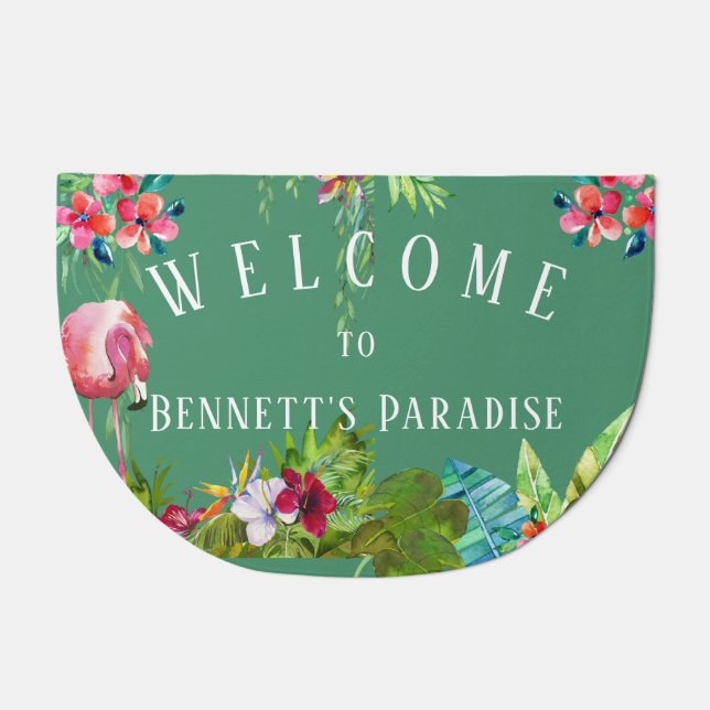 Personalized Welcome To Flamingo Paradise 2 Doormat (Front)
