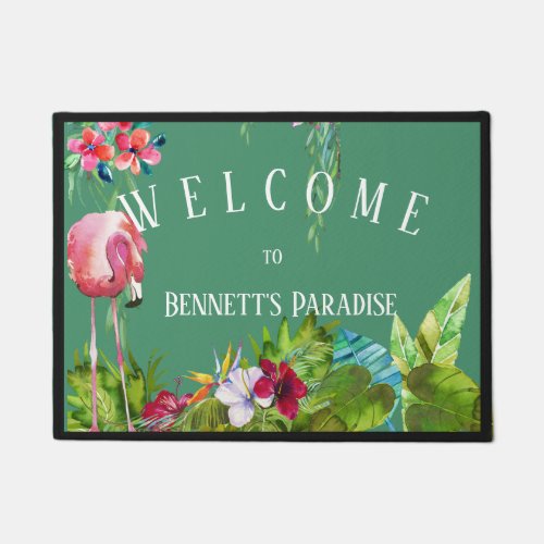 Personalized Welcome To Flamingo Paradise Doormat