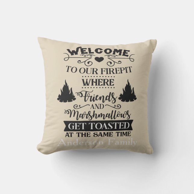 Personalized Welcome To Our Firepit Outdoor Pillow (Front)