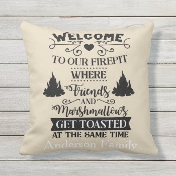 Personalized Welcome To Our Firepit Outdoor Pillow by kidsgalore at Zazzle