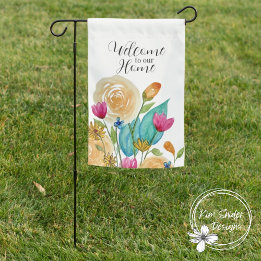 Personalized "Welcome to Our Home" Florals Garden Flag