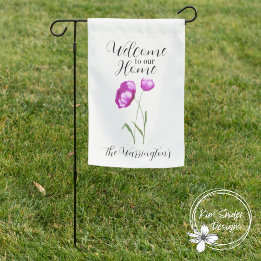 Personalized "Welcome to Our Home" Pink Flowers Garden Flag