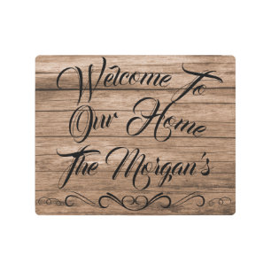 Personalized Welcome to Our Home Rustic Barn Wood Metal Print