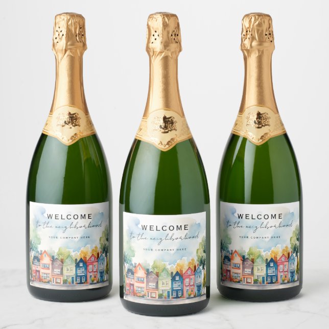 Personalized Welcome to the Neighborhood Realty Sparkling Wine Label (Bottles)