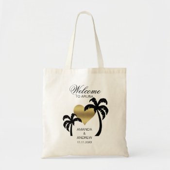 Personalized Welcome Wedding Bag Palm Trees Heart by UniqueWeddingShop at Zazzle