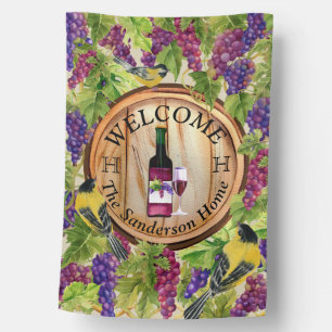 Personalized Welcome Wine grapes House Flag
