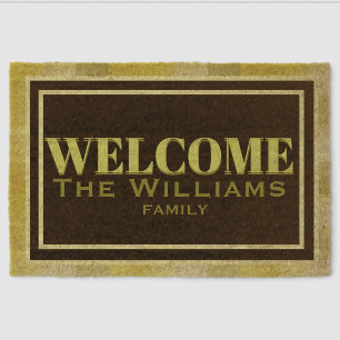 Personalized Welcome Yellow & Black add name Fiber Doormat