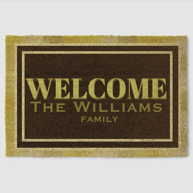 Personalized Welcome Yellow & Black add name Fiber Doormat (Front)