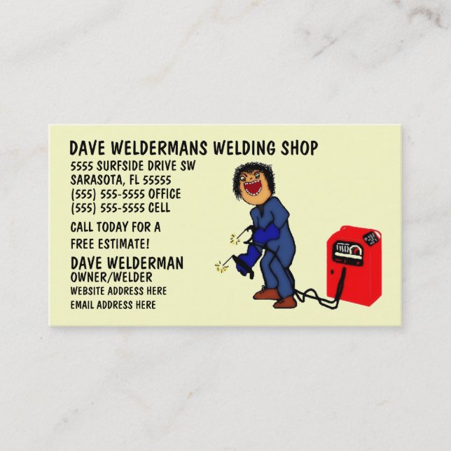 Personalized Welder Cartoon Business Card (Front)