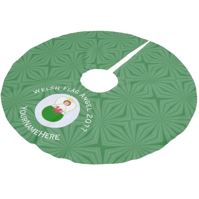 Personalized Welsh Angel Christmas Flag Brushed Polyester Tree Skirt (Angled)