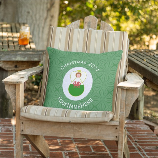 Personalized Welsh Angel Christmas Flag Outdoor Pillow (Chair)