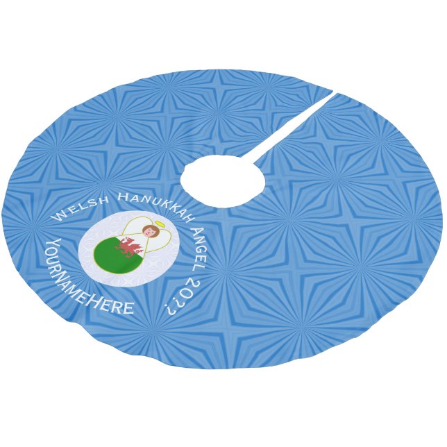 Personalized Welsh Angel Hanukkah Flag  Brushed Polyester Tree Skirt (Angled)
