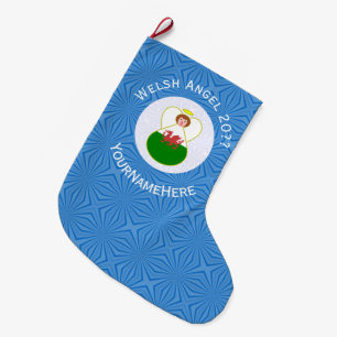 Personalized Welsh Angel Hanukkah Flag  Large Christmas Stocking
