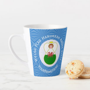 Personalized Welsh Angel Hanukkah Flag  Latte Mug