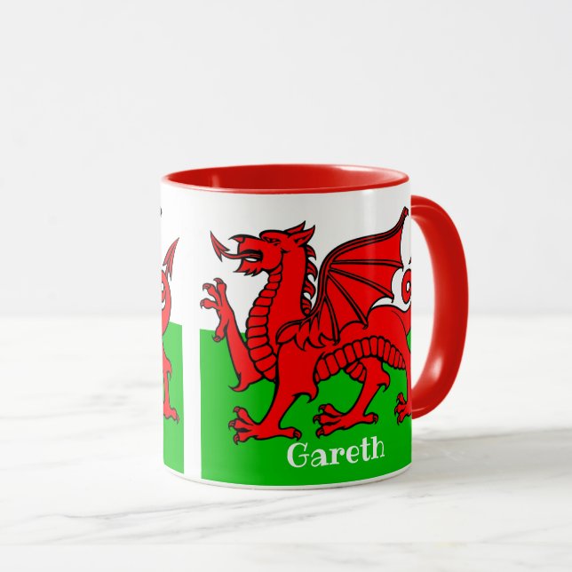 Personalized Welsh Flag Two-Tone Coffee Mug (Front Right)