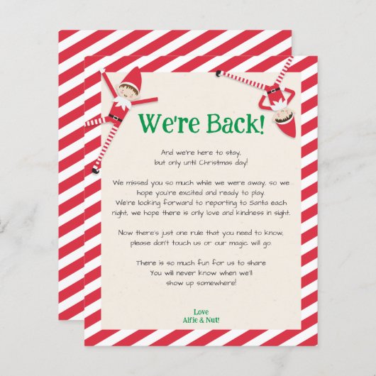 Personalized "We're Back!" Elf Welcome Letter (Front/Back)
