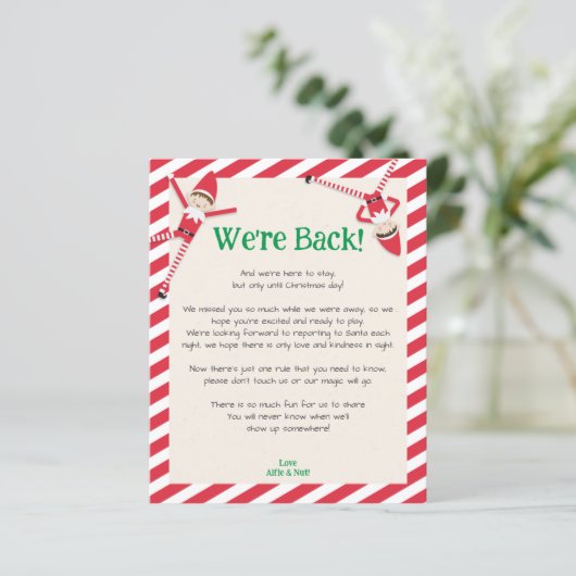 Personalized "We're Back!" Elf Welcome Letter (Standing Front)