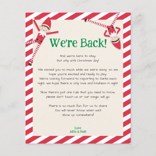 Personalized "We're Back!" Elf Welcome Letter (Front)