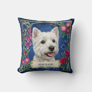 Personalized West Highland Dog Blue Floral Cushion