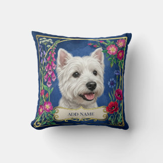 Personalized West Highland Dog Blue Floral Cushion