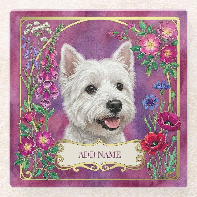Personalized West Highland Dog Pink Coaster (Front)