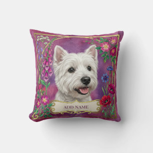 Personalized West Highland Dog Pink Floral Cushion