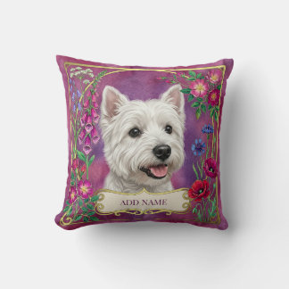 Personalized West Highland Dog Pink Floral Cushion