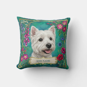Personalized West Highland Dog Teal Floral Cushion