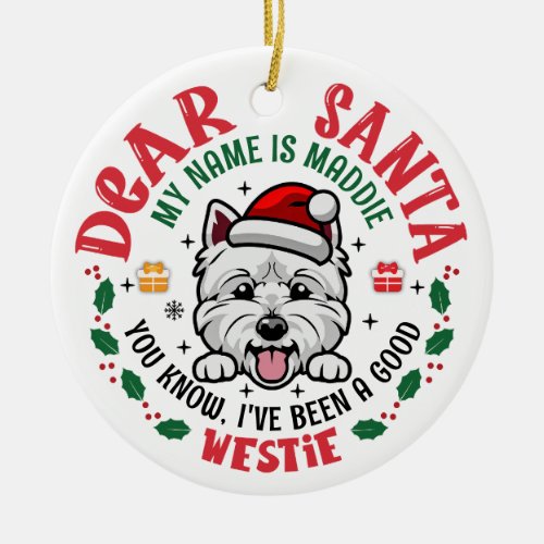 Personalized West Highland White Terrier Christmas Ceramic Ornament