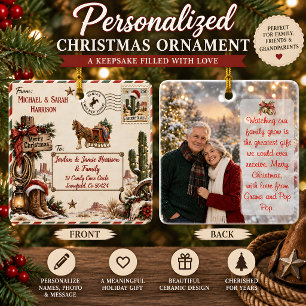 Personalized Western Christmas Postcard Ceramic Ornament
