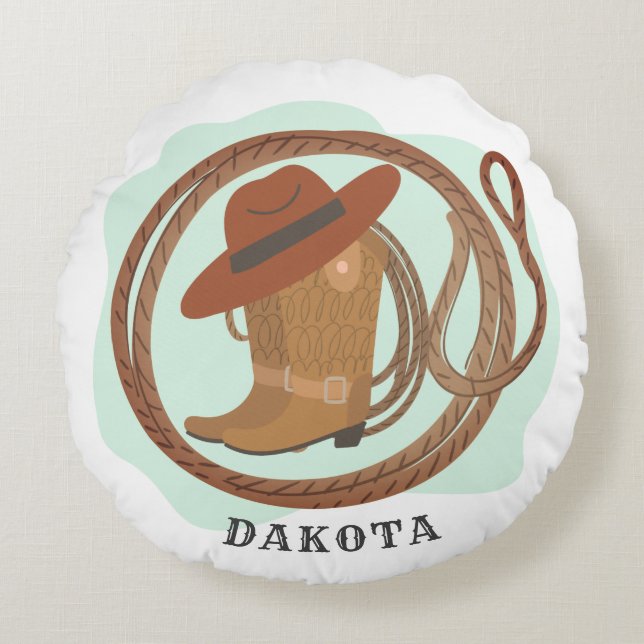 Personalized Western Cowboy Boy's Room Round Pillow (Front)