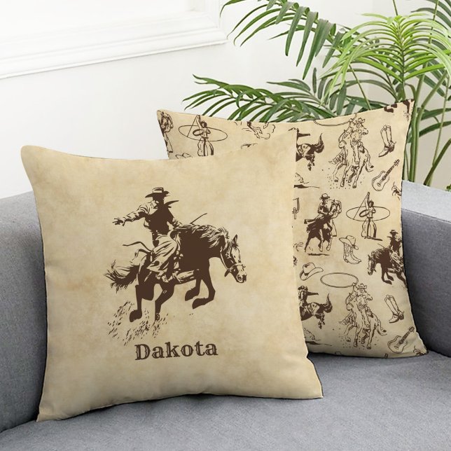 Personalized Western Cowboy Rodeo Throw Pillow (Creator Uploaded)