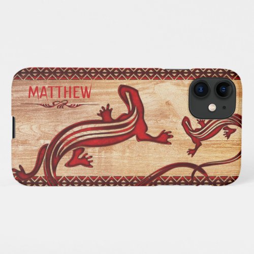 Personalized Western Folk Lizard Faux Wood iPhone 11 Case